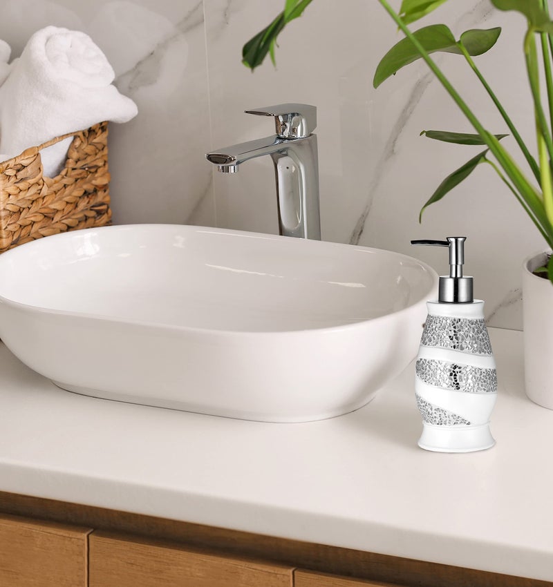 Popular Bath Sinatra White Soap Dispenser/Lotion Pump Classic Luxury Lotion Pump Contemporary Decor White color for bathroom with this Unique Design Stylish Decor Bling Mosaic - Image 2